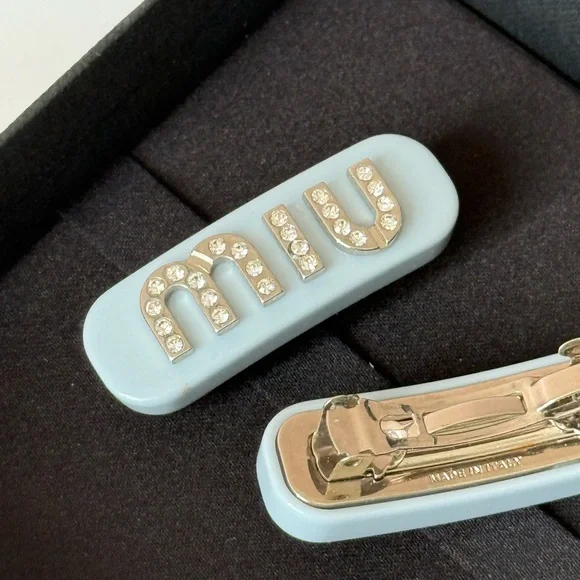 Miu Miu Light Blue Hair Clips with Sparkling Accents - Picture 3 of 9